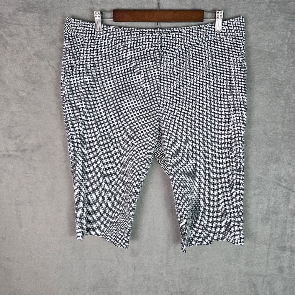 Tommy Bahama Womens Navy White Geometric Basketweave Cropped Capri Pants Size 14